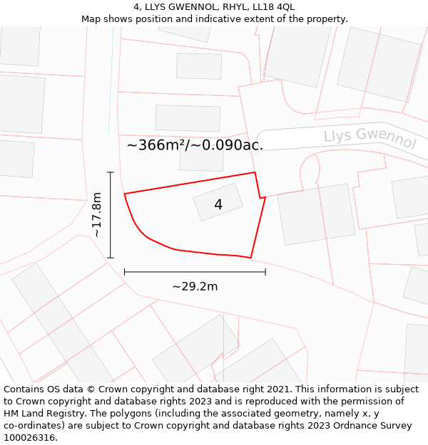 4, LLYS GWENNOL, RHYL, LL18 4QL: Plot and title map