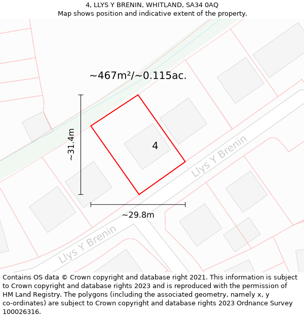 4, LLYS Y BRENIN, WHITLAND, SA34 0AQ: Plot and title map