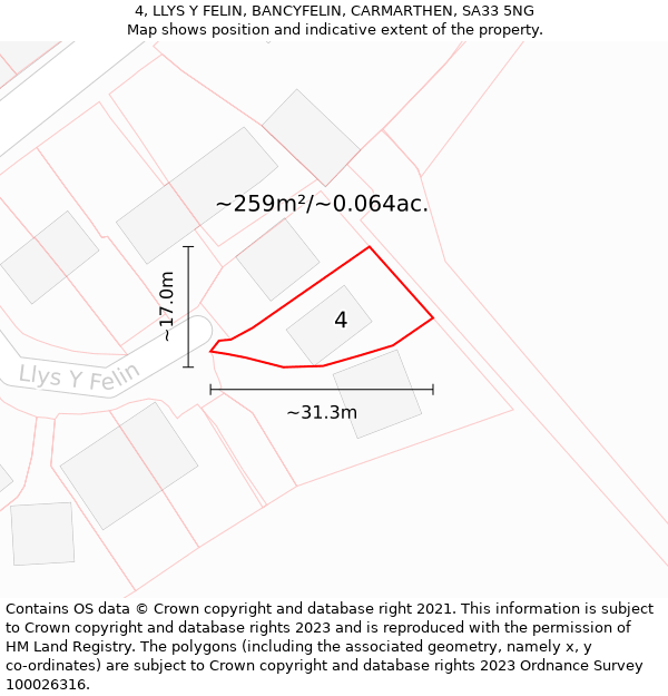 4, LLYS Y FELIN, BANCYFELIN, CARMARTHEN, SA33 5NG: Plot and title map