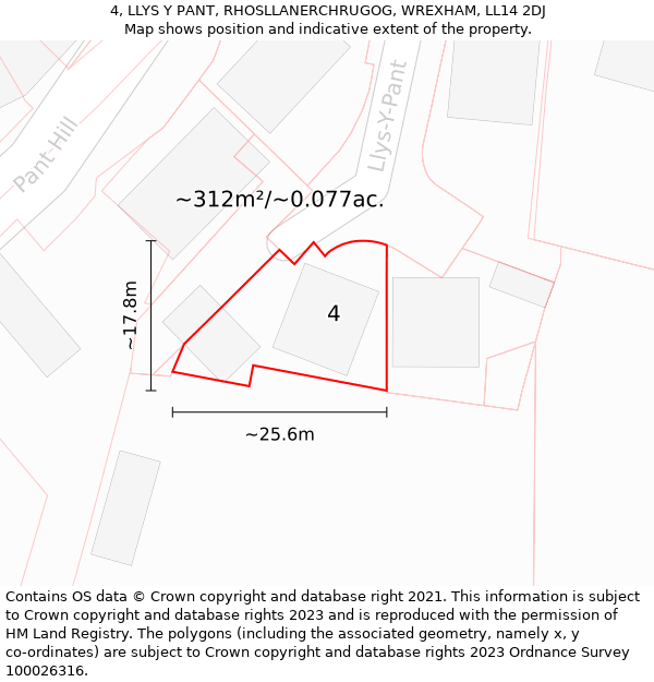 4, LLYS Y PANT, RHOSLLANERCHRUGOG, WREXHAM, LL14 2DJ: Plot and title map