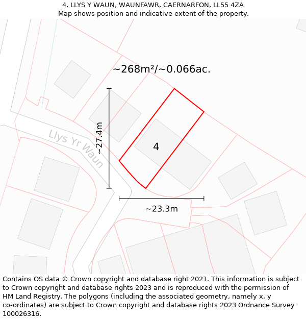 4, LLYS Y WAUN, WAUNFAWR, CAERNARFON, LL55 4ZA: Plot and title map