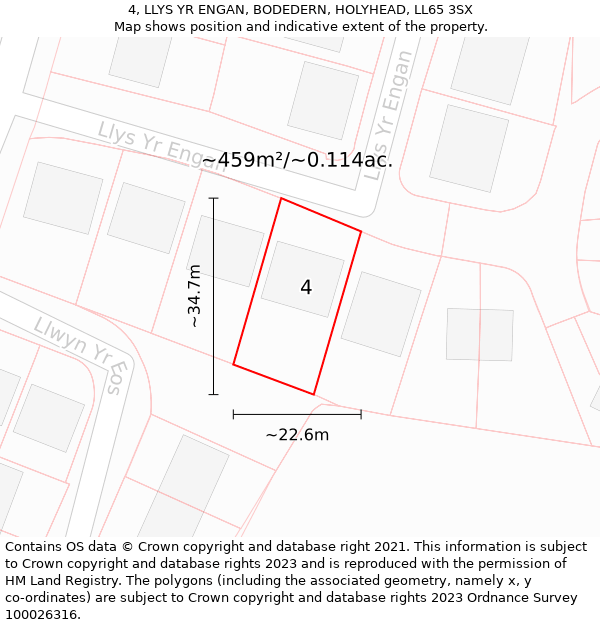 4, LLYS YR ENGAN, BODEDERN, HOLYHEAD, LL65 3SX: Plot and title map