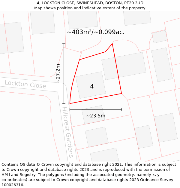 4, LOCKTON CLOSE, SWINESHEAD, BOSTON, PE20 3UD: Plot and title map