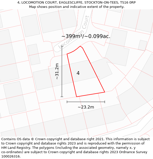 4, LOCOMOTION COURT, EAGLESCLIFFE, STOCKTON-ON-TEES, TS16 0RP: Plot and title map