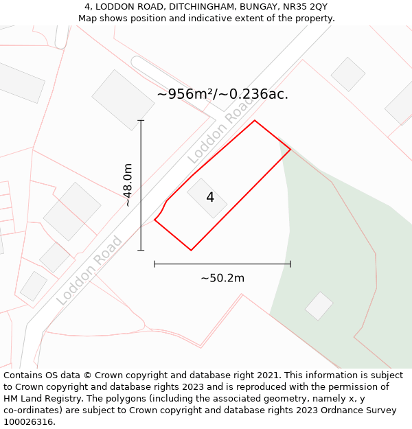 4, LODDON ROAD, DITCHINGHAM, BUNGAY, NR35 2QY: Plot and title map