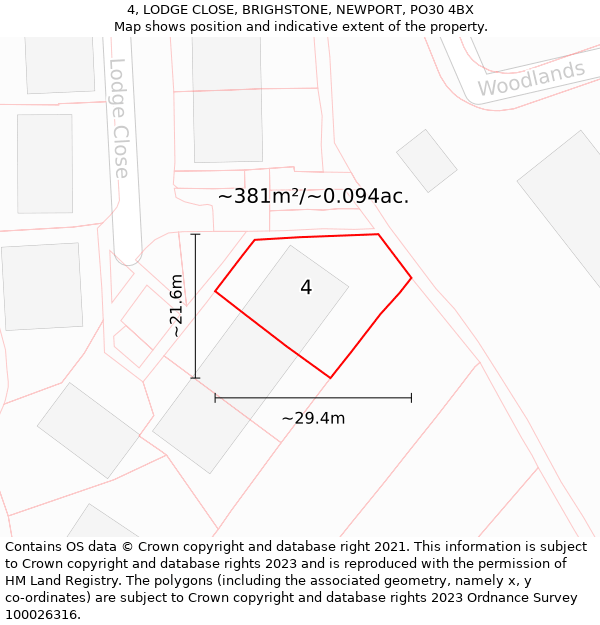 4, LODGE CLOSE, BRIGHSTONE, NEWPORT, PO30 4BX: Plot and title map