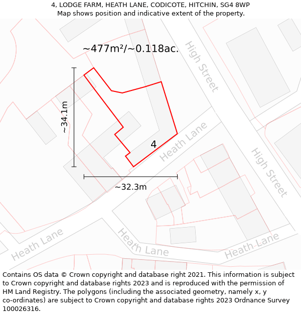 4, LODGE FARM, HEATH LANE, CODICOTE, HITCHIN, SG4 8WP: Plot and title map