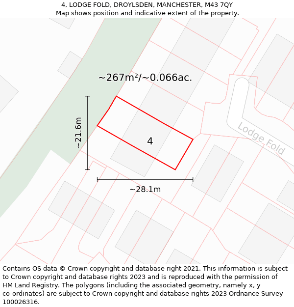 4, LODGE FOLD, DROYLSDEN, MANCHESTER, M43 7QY: Plot and title map