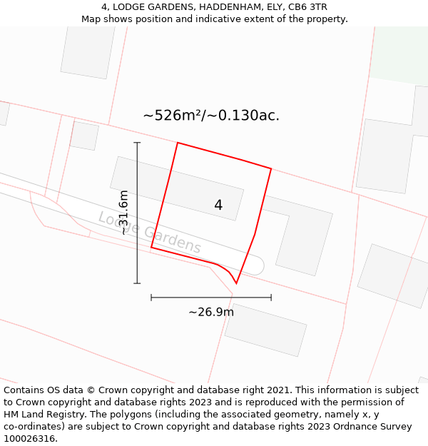 4, LODGE GARDENS, HADDENHAM, ELY, CB6 3TR: Plot and title map