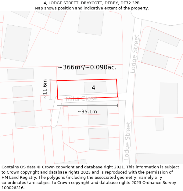 4, LODGE STREET, DRAYCOTT, DERBY, DE72 3PR: Plot and title map