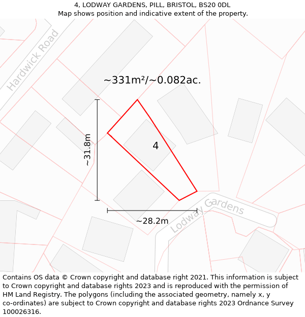 4, LODWAY GARDENS, PILL, BRISTOL, BS20 0DL: Plot and title map