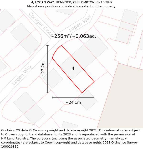 4, LOGAN WAY, HEMYOCK, CULLOMPTON, EX15 3RD: Plot and title map