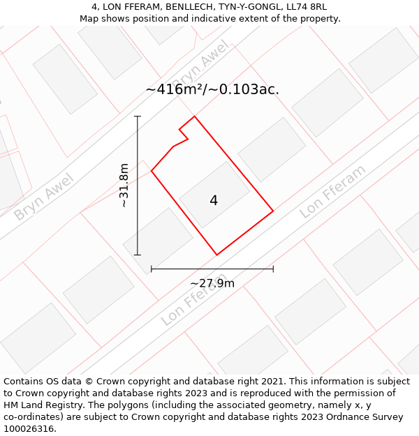 4, LON FFERAM, BENLLECH, TYN-Y-GONGL, LL74 8RL: Plot and title map