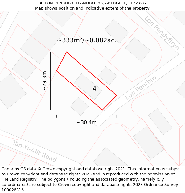 4, LON PENRHIW, LLANDDULAS, ABERGELE, LL22 8JG: Plot and title map