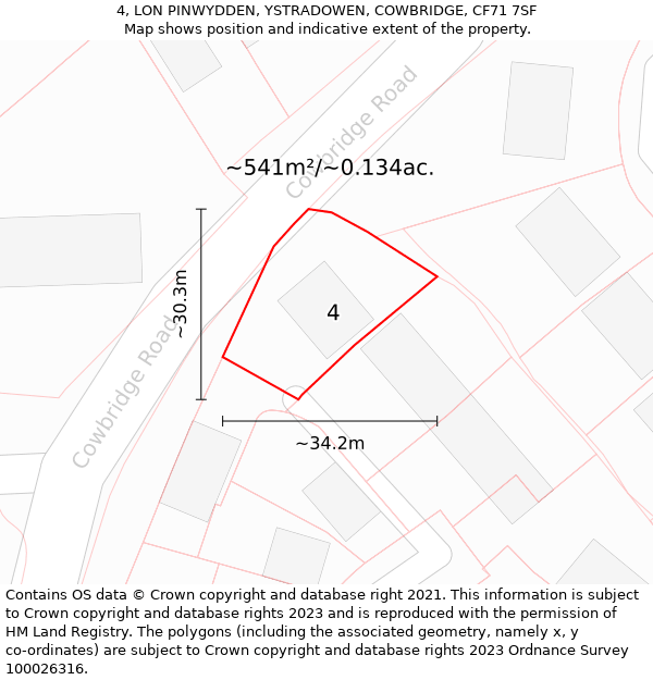 4, LON PINWYDDEN, YSTRADOWEN, COWBRIDGE, CF71 7SF: Plot and title map