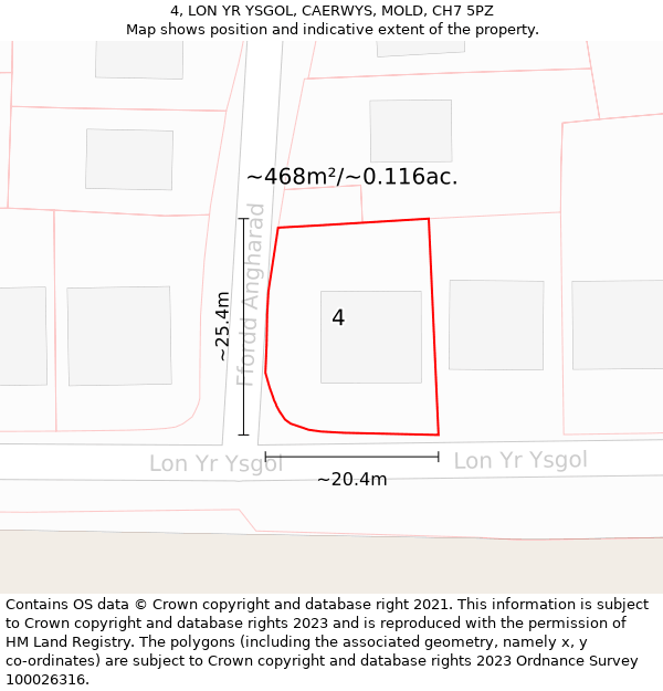 4, LON YR YSGOL, CAERWYS, MOLD, CH7 5PZ: Plot and title map