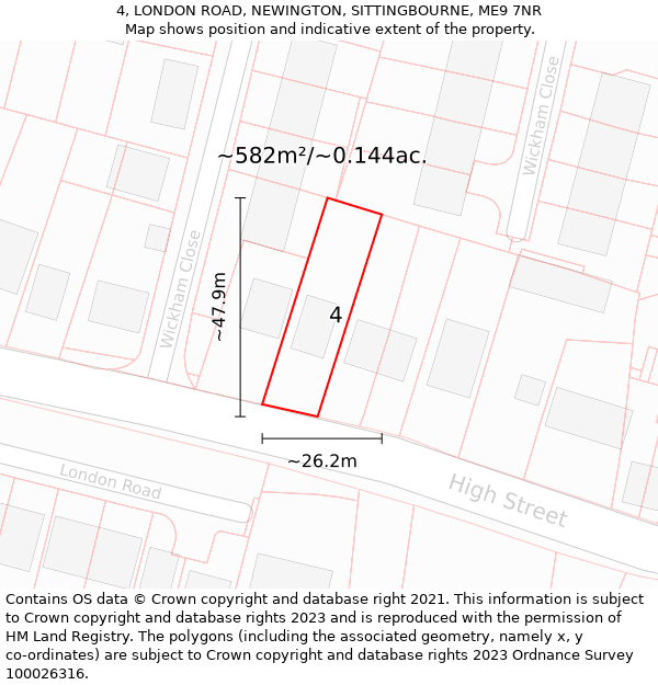 4, LONDON ROAD, NEWINGTON, SITTINGBOURNE, ME9 7NR: Plot and title map