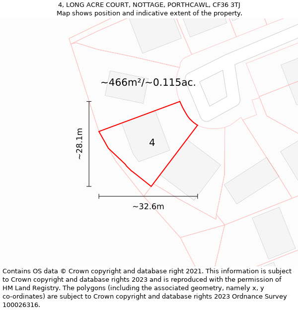 4, LONG ACRE COURT, NOTTAGE, PORTHCAWL, CF36 3TJ: Plot and title map