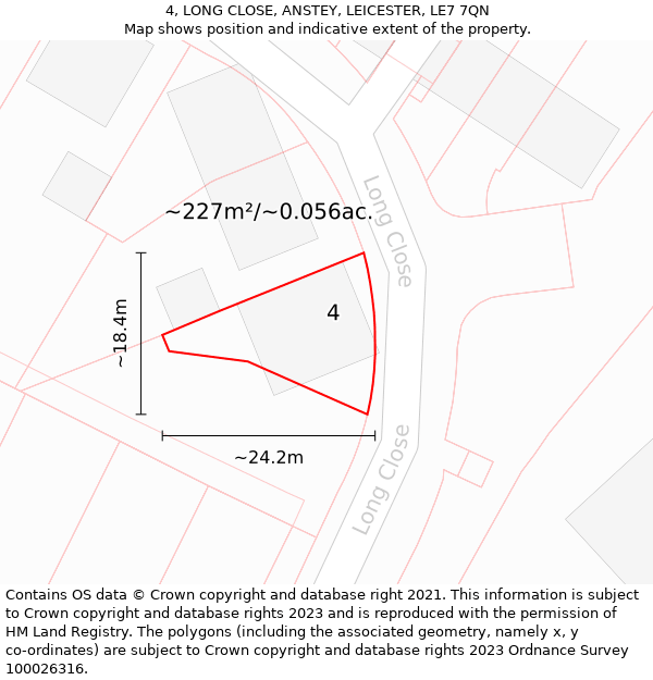 4, LONG CLOSE, ANSTEY, LEICESTER, LE7 7QN: Plot and title map