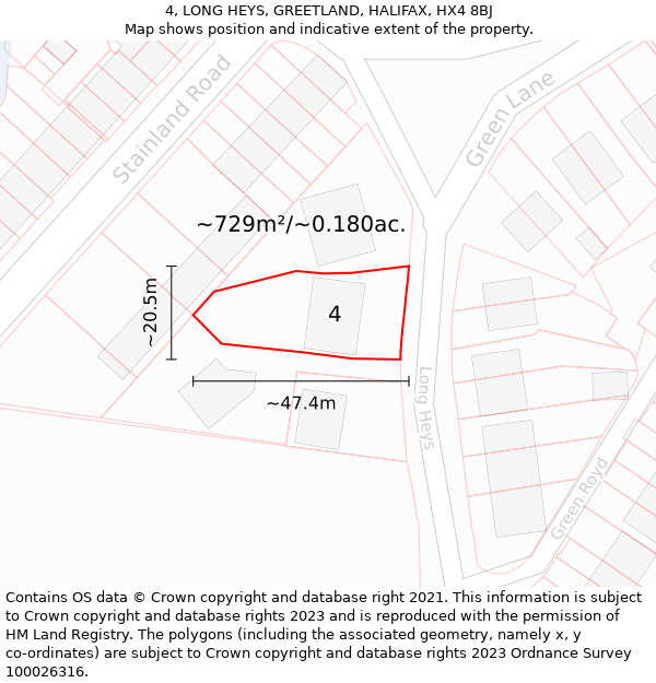 4, LONG HEYS, GREETLAND, HALIFAX, HX4 8BJ: Plot and title map