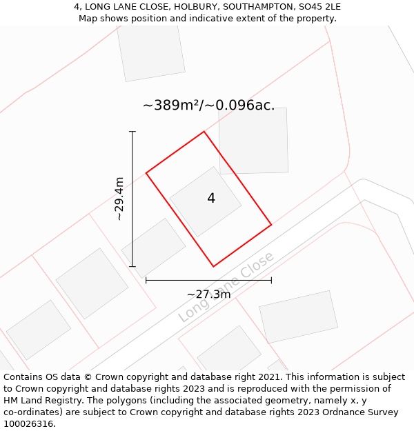 4, LONG LANE CLOSE, HOLBURY, SOUTHAMPTON, SO45 2LE: Plot and title map