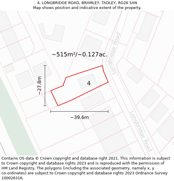 4, LONGBRIDGE ROAD, BRAMLEY, TADLEY, RG26 5AN: Plot and title map