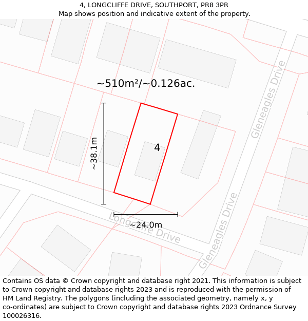 4, LONGCLIFFE DRIVE, SOUTHPORT, PR8 3PR: Plot and title map