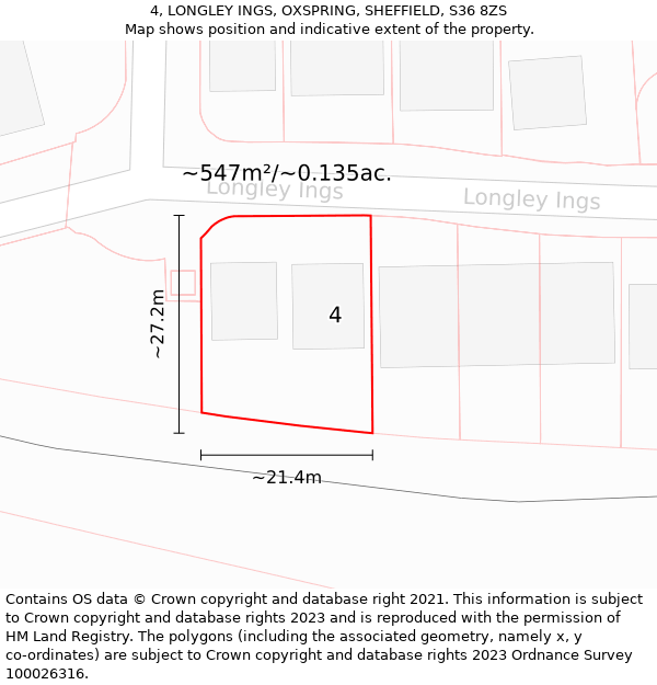 4, LONGLEY INGS, OXSPRING, SHEFFIELD, S36 8ZS: Plot and title map