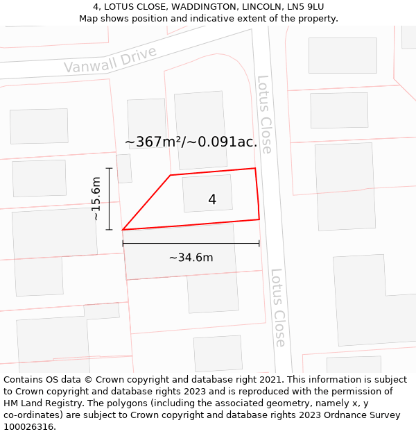 4, LOTUS CLOSE, WADDINGTON, LINCOLN, LN5 9LU: Plot and title map