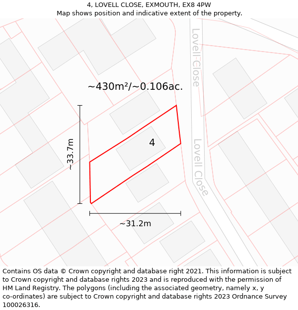 4, LOVELL CLOSE, EXMOUTH, EX8 4PW: Plot and title map