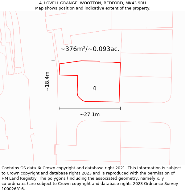 4, LOVELL GRANGE, WOOTTON, BEDFORD, MK43 9RU: Plot and title map