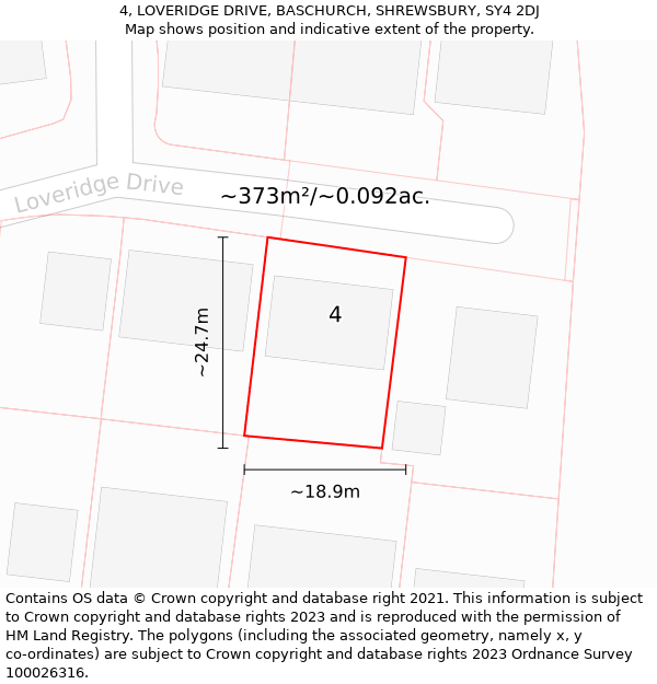 4, LOVERIDGE DRIVE, BASCHURCH, SHREWSBURY, SY4 2DJ: Plot and title map