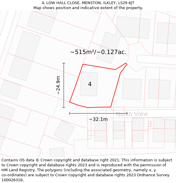 4, LOW HALL CLOSE, MENSTON, ILKLEY, LS29 6JT: Plot and title map