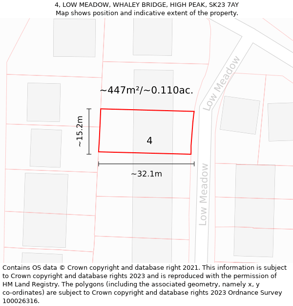 4, LOW MEADOW, WHALEY BRIDGE, HIGH PEAK, SK23 7AY: Plot and title map