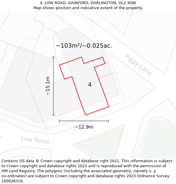 4, LOW ROAD, GAINFORD, DARLINGTON, DL2 3DW: Plot and title map