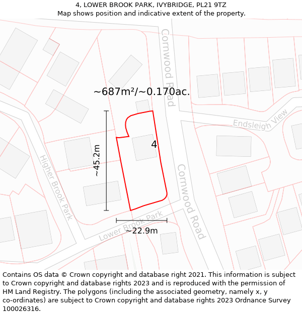 4, LOWER BROOK PARK, IVYBRIDGE, PL21 9TZ: Plot and title map