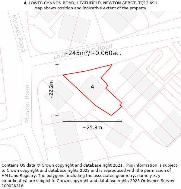 4, LOWER CANNON ROAD, HEATHFIELD, NEWTON ABBOT, TQ12 6SU: Plot and title map