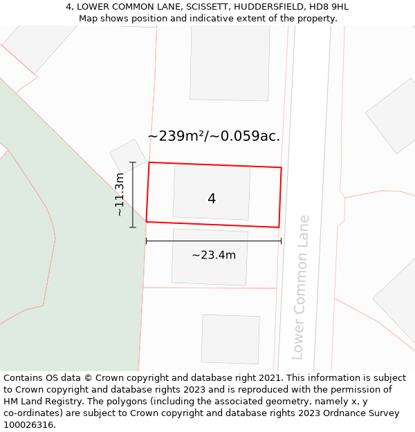 4, LOWER COMMON LANE, SCISSETT, HUDDERSFIELD, HD8 9HL: Plot and title map