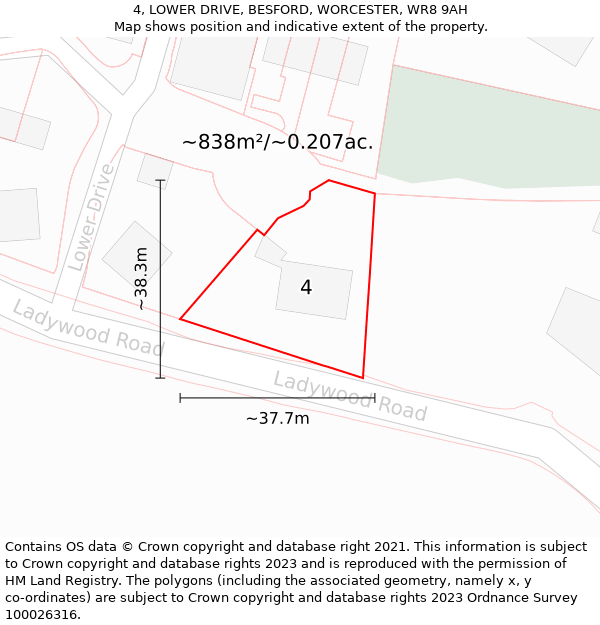 4, LOWER DRIVE, BESFORD, WORCESTER, WR8 9AH: Plot and title map