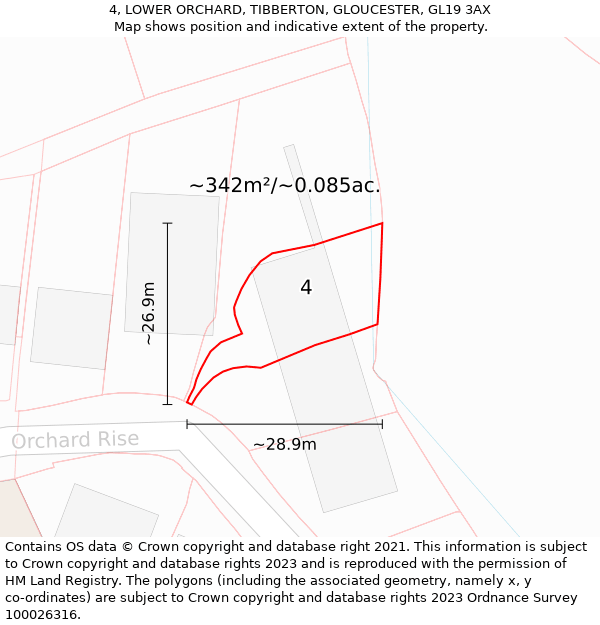 4, LOWER ORCHARD, TIBBERTON, GLOUCESTER, GL19 3AX: Plot and title map