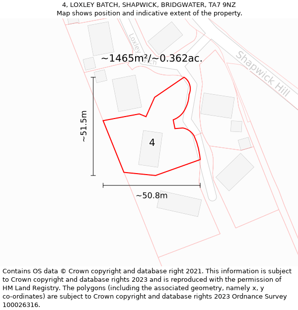 4, LOXLEY BATCH, SHAPWICK, BRIDGWATER, TA7 9NZ: Plot and title map