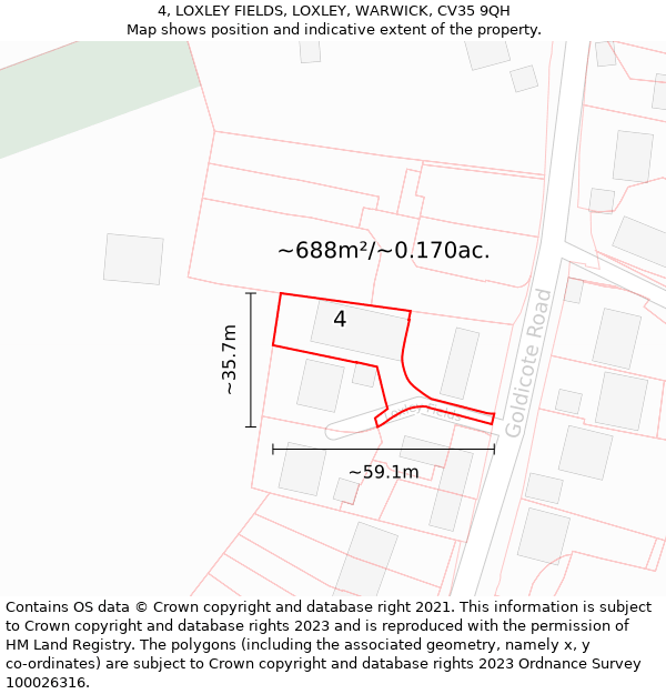 4, LOXLEY FIELDS, LOXLEY, WARWICK, CV35 9QH: Plot and title map