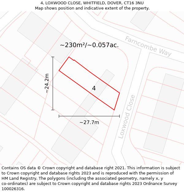 4, LOXWOOD CLOSE, WHITFIELD, DOVER, CT16 3NU: Plot and title map