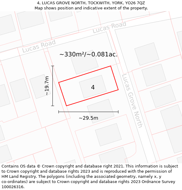 4, LUCAS GROVE NORTH, TOCKWITH, YORK, YO26 7QZ: Plot and title map