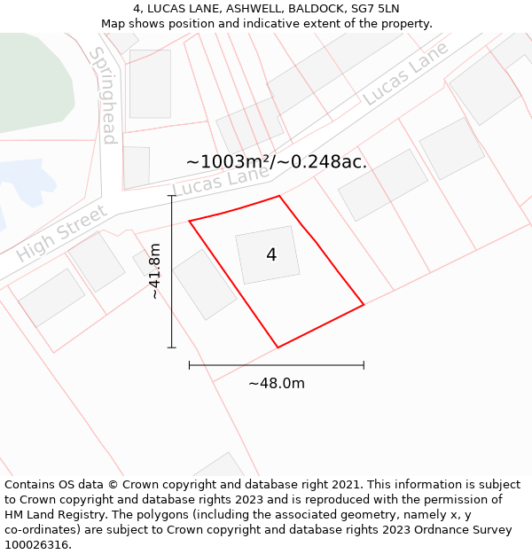 4, LUCAS LANE, ASHWELL, BALDOCK, SG7 5LN: Plot and title map