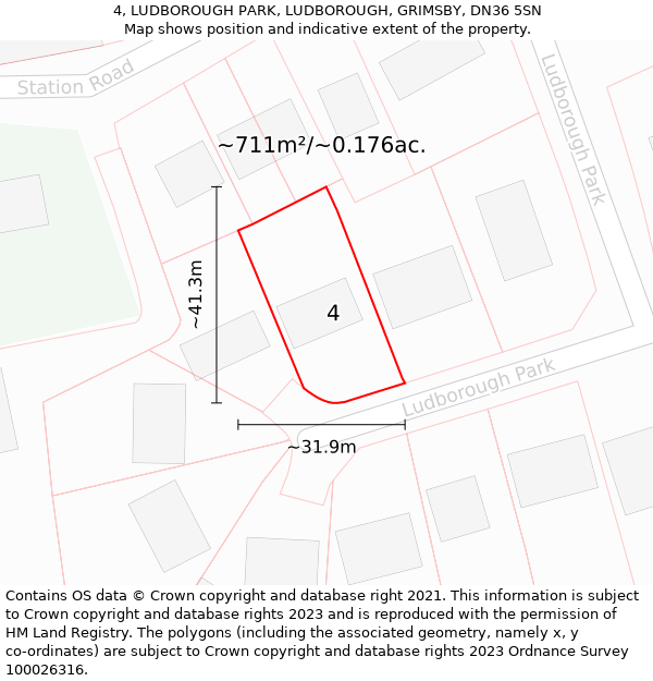 4, LUDBOROUGH PARK, LUDBOROUGH, GRIMSBY, DN36 5SN: Plot and title map