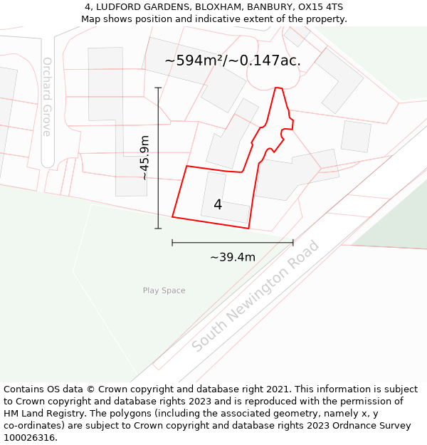 4, LUDFORD GARDENS, BLOXHAM, BANBURY, OX15 4TS: Plot and title map