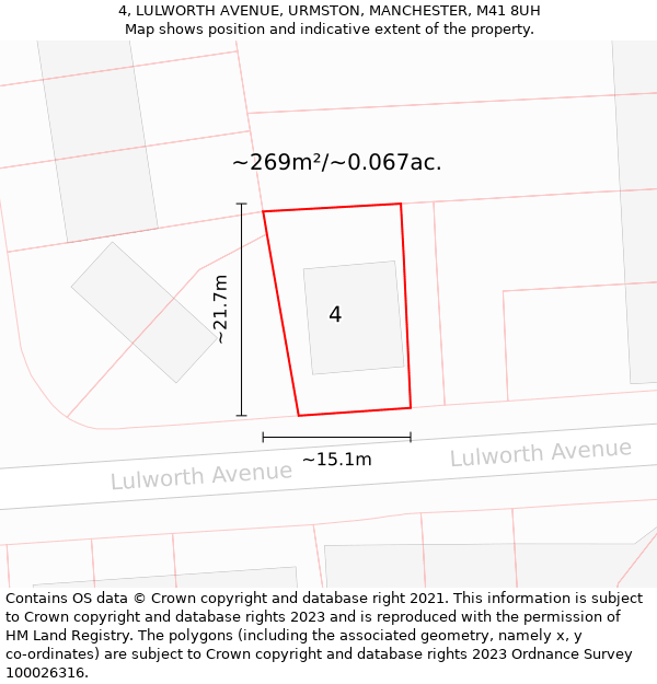 4, LULWORTH AVENUE, URMSTON, MANCHESTER, M41 8UH: Plot and title map