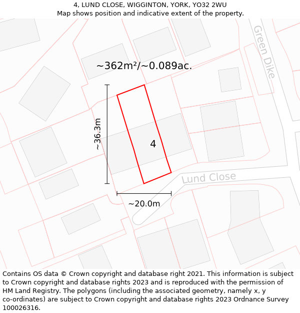 4, LUND CLOSE, WIGGINTON, YORK, YO32 2WU: Plot and title map