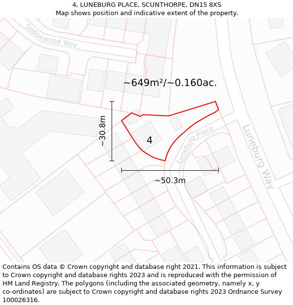 4, LUNEBURG PLACE, SCUNTHORPE, DN15 8XS: Plot and title map